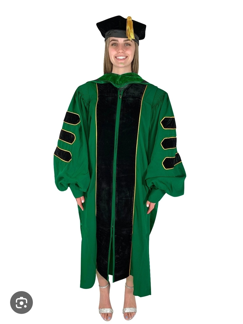 Green Academic Doctoral Gown with Black Velvet Panels